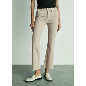 NWT MANGO khaki cropped raw hem Sienna the flare jeans size 4 US high waist